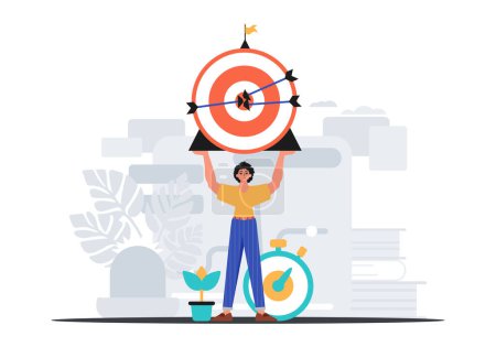 Illustration for The Guy holds in his handwrite a devour with arrow that hit the digest . digital overlie concept. Trendy style, Vector Illustration - Royalty Free Image
