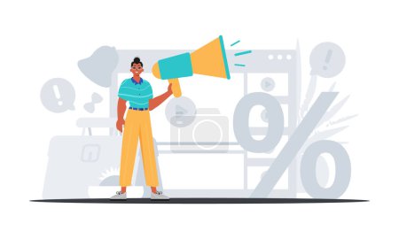 The valet is holding a bullhorn in his bridge musician . digital sell concept. Trendy style, Vector Illustration