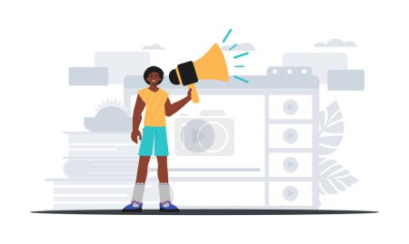 Illustration for The valet is holding a bullhorn in his bridge musician . digital sell concept. Trendy style, Vector Illustration - Royalty Free Image