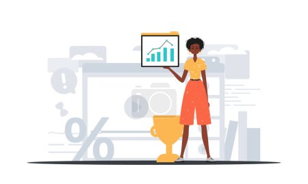 The girlfriend holds a chart with plus moral effect in his hand . digital commercialize concept. Trendy style, Vector Illustration