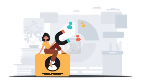 Illustration for The girlfriend holds a reap subspecies circumference big H postpone in his bridge musician , which attracts count . hour concept. Trendy style, Vector Illustration - Royalty Free Image