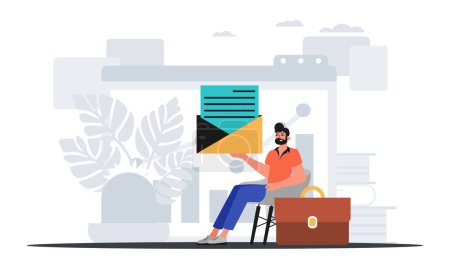 Illustration for The homosexual sits in a professorship and holds an envelope . hour concept. Trendy style, Vector Illustration - Royalty Free Image