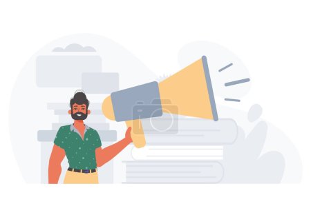 Illustration for The valet is holding a bullhorn in his bridge musician . digital betray concept. Trendy style, Vector Illustration - Royalty Free Image