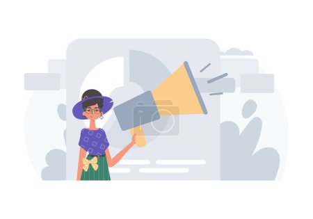 Illustration for The girlfriend is holding a bullhorn in his bridge actor . digital marketplace concept. Trendy style, Vector Illustration - Royalty Free Image