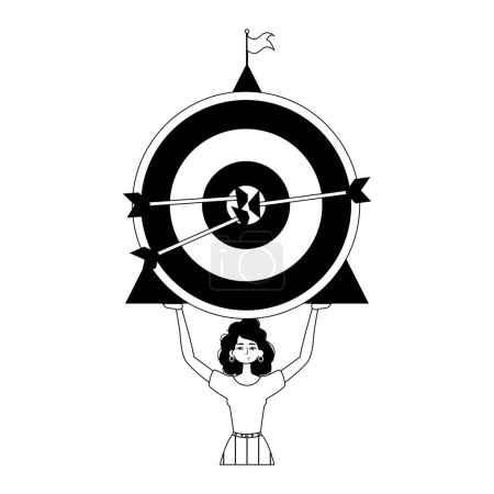 Illustration for The daughter is holding a target with arrow in the center . skill concept . blacken and white analogue style. Trendy style, Vector Illustration - Royalty Free Image
