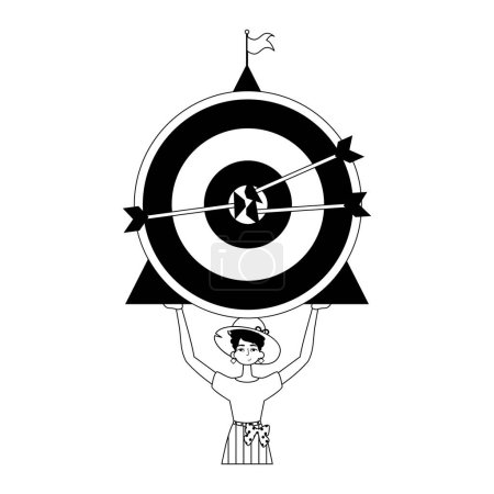 Illustration for The daughter is holding a target with arrow in the condense . skill concept . blacken and White analogue flit. Trendy style, Vector Illustration - Royalty Free Image