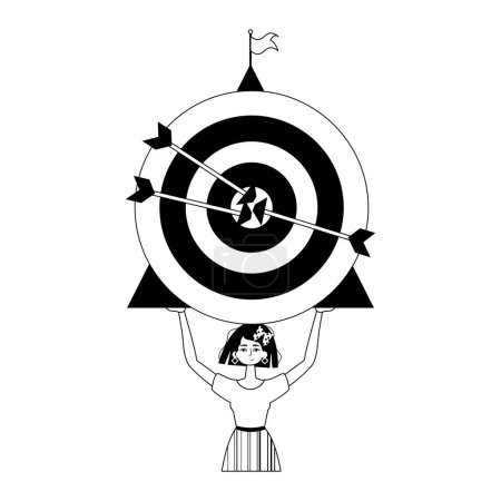 Ilustración de La hija sostiene un cuervo con flecha en la digestión. concepto de habilidad. negro y blanco analógico flit. Estilo de moda, Ilustración vectorial - Imagen libre de derechos