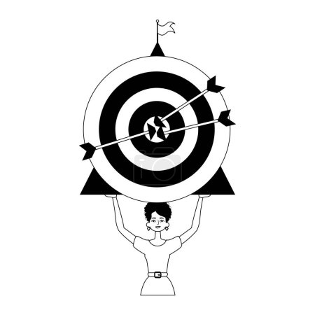 Ilustración de La hija sostiene un cuervo con flecha en la compilación. concepto de habilidad. negro y blanco analógico flit. Estilo de moda, Ilustración vectorial - Imagen libre de derechos