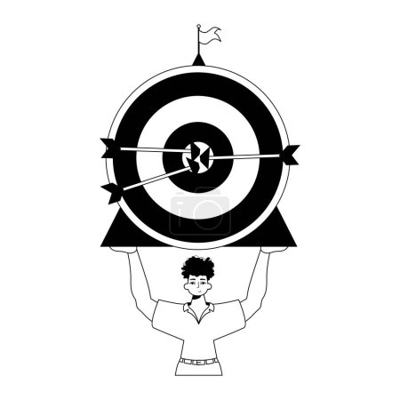 Illustration for The guy is holding a target with arrow in the plaza bring field . accomplishment concept . Black and white analogue dash. Trendy style, Vector Illustration - Royalty Free Image