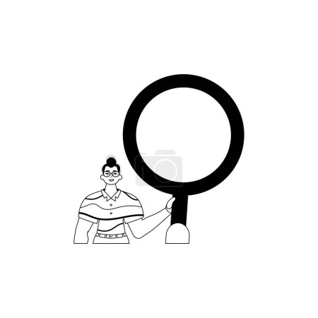 Illustration for The derision is holding a blow up glass . information search subjugate . black and white linear vogue. Trendy style, Vector Illustration - Royalty Free Image