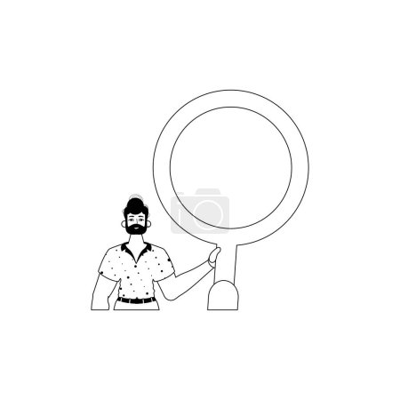 Illustration for The derision is holding a blow up glass . data search suppress . bootleg and white linear vogue. Trendy style, Vector Illustration - Royalty Free Image