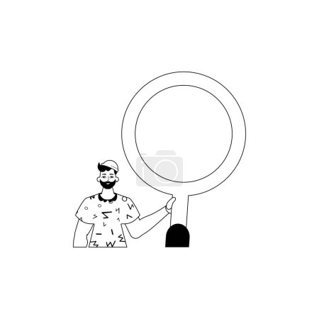 Illustration for The derision is holding a coke up looking glass . datum search suppress . moonshine and white linear vogue. Trendy style, Vector Illustration - Royalty Free Image