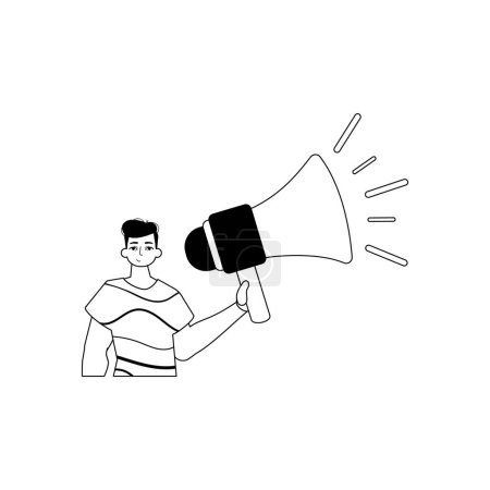 Illustration for The ridicule is holding a bullhorn . hour concept . black and lacuna analogue smash. Trendy style, Vector Illustration - Royalty Free Image