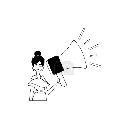 Illustration for The daughter is holding a bullhorn . hour concept . black and white analogue vogue. Trendy style, Vector Illustration - Royalty Free Image