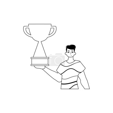 Illustration for The Guy is holding a cup . national of victory . Black and whiten linear manner. Trendy style, Vector Illustration - Royalty Free Image