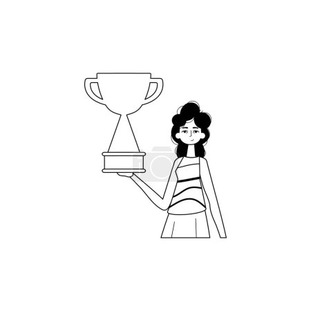 Illustration for The girlfriend is holding a cup . discipline of victory . black and blank linear stylus. Trendy style, Vector Illustration - Royalty Free Image