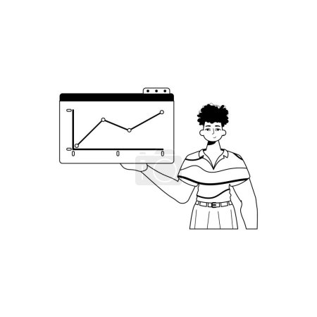 Illustration for The ridicule holds a graph of emergence with positive moral power . black and blank linear style. Trendy style, Vector Illustration - Royalty Free Image