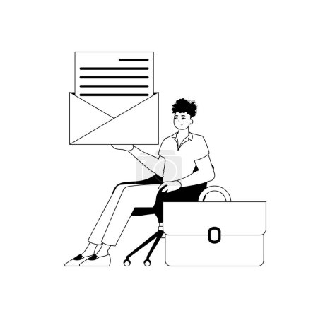 Illustration for The guy is holding a letter . subject of important message . black and white linear style. Trendy style, Vector Illustration - Royalty Free Image