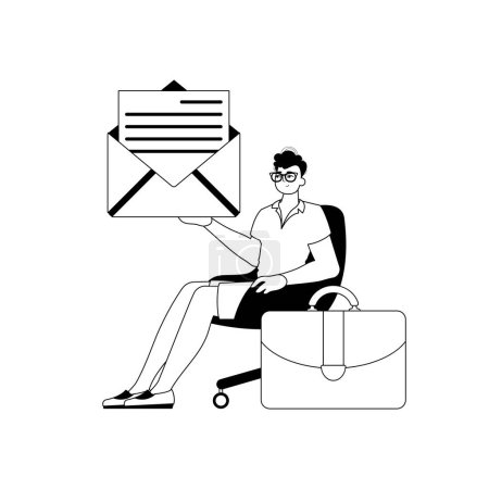 Illustration for The derision is holding a letter . topic of authoritative message . black and ashen analogue expressive style. Trendy style, Vector Illustration - Royalty Free Image