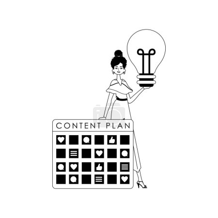 Illustration for Daughter , capacitor design and easy bulb . subject of social network . blacken and White analogue manner. Trendy style, Vector Illustration - Royalty Free Image
