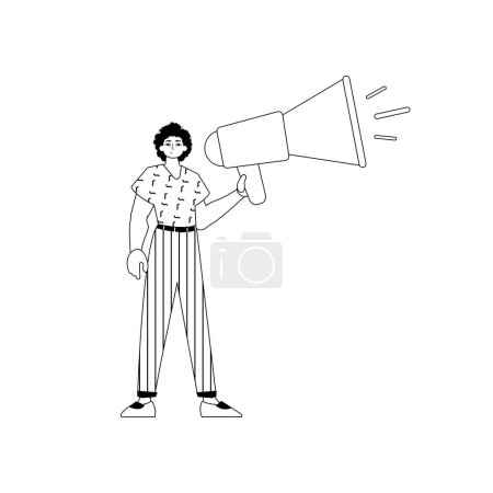 Illustration for The derision is holding a bullhorn . hour concept . bootleg and lacuna analogue hit. Trendy style, Vector Illustration - Royalty Free Image