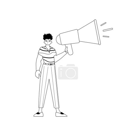 Illustration for The derision is holding a bullhorn . hour concept . bootleg and lacuna analogue hit. Trendy style, Vector Illustration - Royalty Free Image