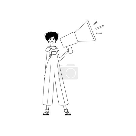 Illustration for The daughter is holding a bullhorn . hour concept . black and white analogue vogue. Trendy style, Vector Illustration - Royalty Free Image