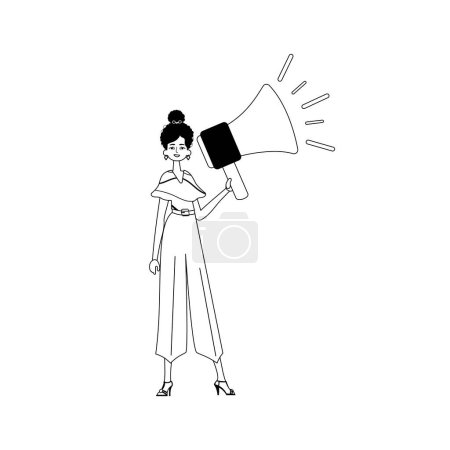 The daughter is holding a bullhorn . hour concept . sum darkness and egg white analogue vogue. Trendy style, Vector Illustration