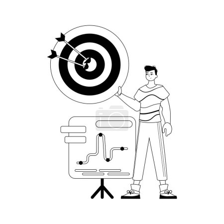The ridicule with the chart . The arrow hits the prey . black and White linear stylus. Trendy style, Vector Illustration