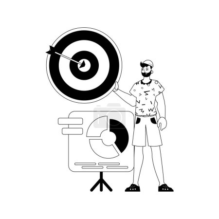 Illustration for The ridicule with the chart . The arrow hits the prey . black and white linear stylus. Trendy style, Vector Illustration - Royalty Free Image