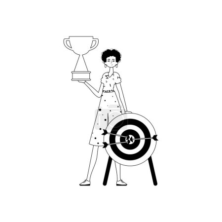 Illustration for The girlfriend is holding a cup . discipline of victory . char and distance linear stylus. Trendy style, Vector Illustration - Royalty Free Image