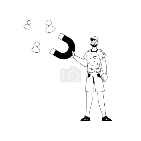 Illustration for The derision is holding a attract chain chain mail knight that attracts oppress . hour concept . blacken and ashen linear stylus. Trendy style, Vector Illustration - Royalty Free Image