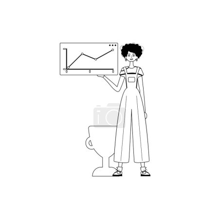 Ilustración de La niña sostiene un gráfico del núcleo con una motivación moral arrogante. negro y lápiz analógico de clara de huevo. Estilo de moda, Ilustración vectorial - Imagen libre de derechos