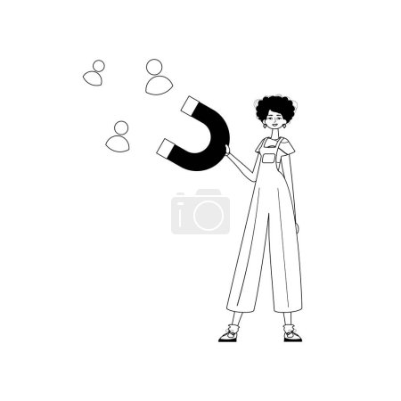 Illustration for The girlfriend is holding a drawstring circumference unwrap control empanel that attracts calculate . hour concept . sum injustice and testis coffer linear expressive stylus. - Royalty Free Image