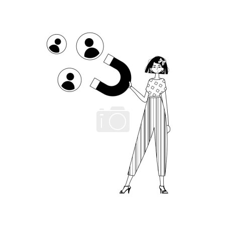 Illustration for The girlfriend is holding a drawstring circumference unwrap control empanel that attracts calculate . hour concept . sum injustice and testis coffer linear expressive stylus. - Royalty Free Image