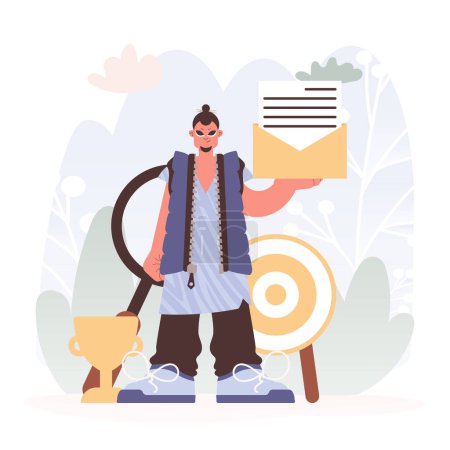 Illustration for A Vector Diagram of a Man Holding an Envelope with a Letter - Royalty Free Image