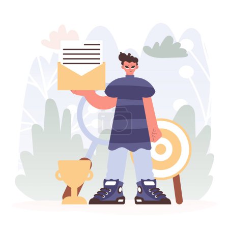Illustration for A Vector Chart of a Man Holding an Envelope with a Letter - Royalty Free Image