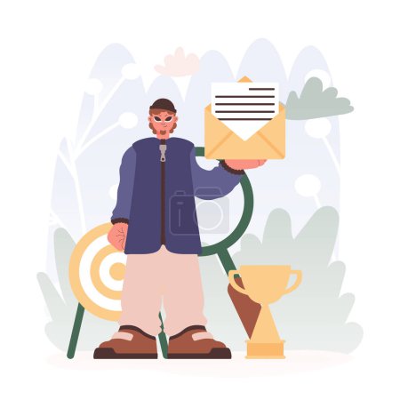 Illustration for A Vector Chart of a Man Holding an Envelope with a Letter - Royalty Free Image