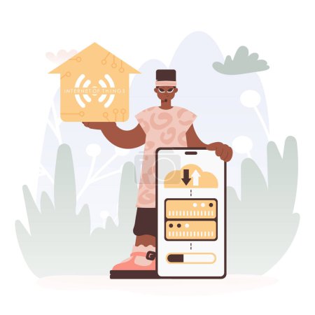 Illustration for A Vector Chart of a man Holding a Private Picture with the Carving IoT - Royalty Free Image