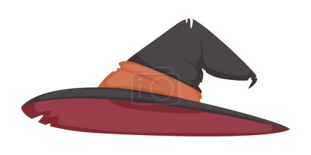 Illustration for A witch's hat is a tall hat with a pointy shape that witches wear on their head. A Halloween hat that looks like the kind of hat people wear when they play baseball. Cartoon style, Vector Illustration - Royalty Free Image