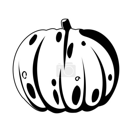 Illustration for This large pumpkin symbolizes the season when leaves change colors and Halloween.Linear style. - Royalty Free Image