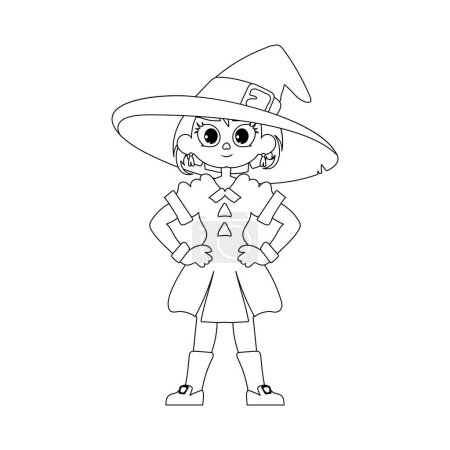 Illustration for A pretty girl wearing a witch costume for Halloween.Linear style. - Royalty Free Image