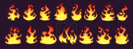 Illustration for Set of red and orange flames. Collection of hot glowing element. Fire, a symbol of energy and strength. - Royalty Free Image