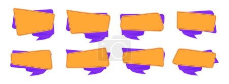 Rahmen für Zitate, großes Set. Zitatfeld-Symbol. Textfelder mit Anführungszeichen. Leerer Hintergrund für Text mit orangen und lila Farben. Vektorillustration