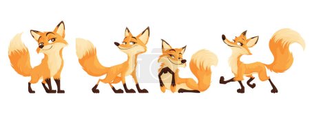 Illustration for A set of sly foxes. Funny and cunning red fox collection. Animal emotion. Animal character design. - Royalty Free Image