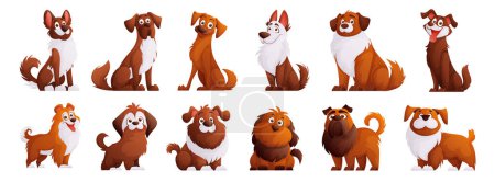 Ilustración de Lindo perro marrón vector conjunto. Personajes de dibujos animados de perros o cachorros crean una colección con diferentes razas. - Imagen libre de derechos
