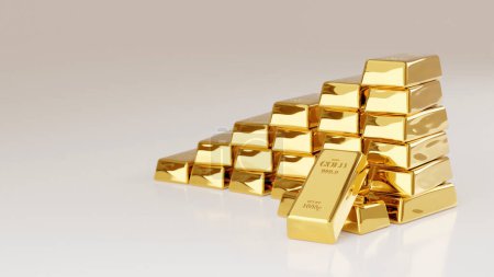 Stapel von Goldbarren, die Reichtum und Reichtum zeigen, 3D-Rendering