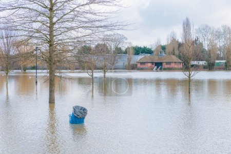 Téléchargez les photos : Les prairies dans de graves inondations le long de la rivière près de la Tamise de Caversham, zone de lecture du Berkshire, Angleterre. - en image libre de droit