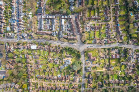 beautiful aerial view of residential area of Guildford, west Surrey, England, spring outdoor