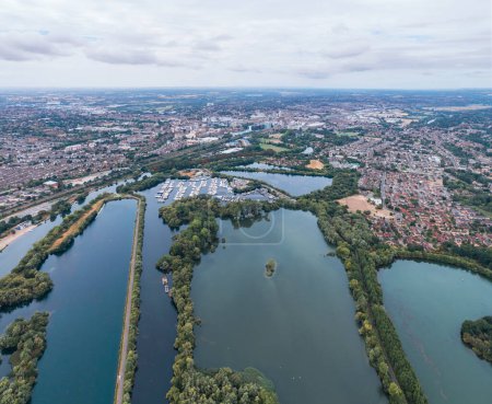 amazing aerial view of the Caversham Lakes, Reading, Berkshire, UK
